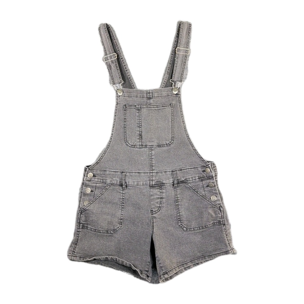 RSQ Shortalls Overall Shorts Women Medium Black‎ Denim Pockets Adjustable Straps